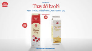 Thay đổi bao bì sản phẩm Kem Trang Trí Bánh Classy Whip Nhất Hương (1 kg), mã sản phẩm là A1.