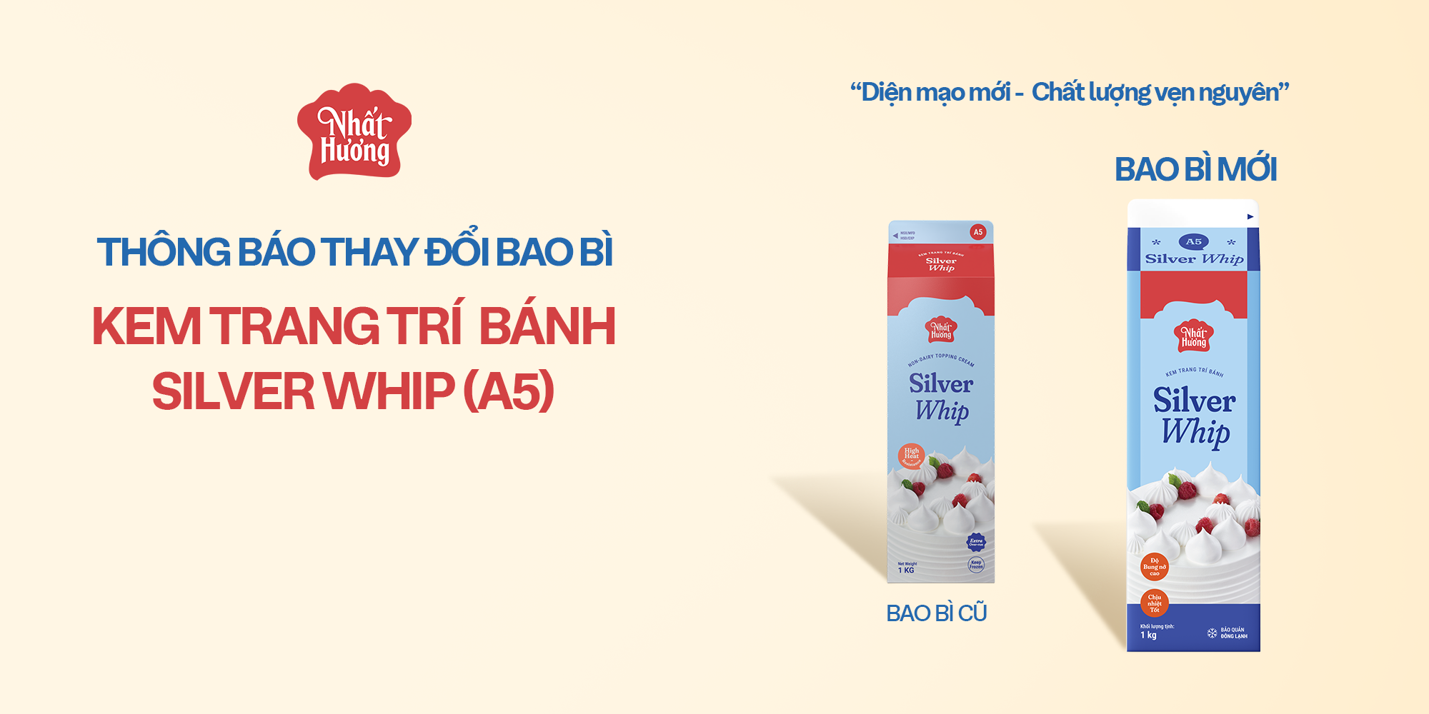 THAY ĐỔI BAO BÌ SẢN PHẨM KEM TRANG TRÍ BÁNH SILVER WHIP NHẤT HƯƠNG