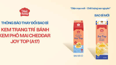 THAY ĐỔI BAO BÌ SẢN PHẨM KEM TRANG TRÍ BÁNH KEM PHÔ MAI CHEDDAR JOY TOP