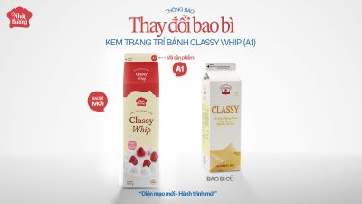 Thay đổi bao bì sản phẩm Kem Trang Trí Bánh Classy Whip Nhất Hương (1 kg), mã sản phẩm là A1.